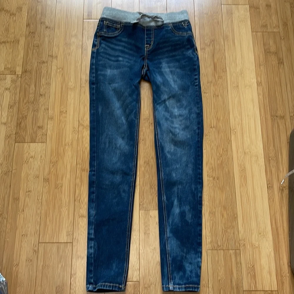 Justice Simply Low pull on knit waistband denim jeans Jeggings sz 14  Like new